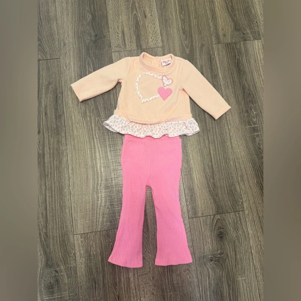 Little Lass Baby Girl Matching Set Size 12 Months Pink Heart - Picture 1 of 5